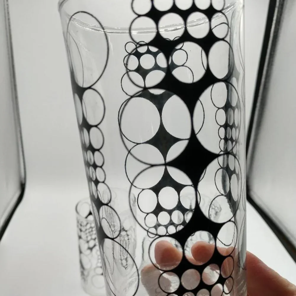 Mid Century Modern Clear w/Outlined Black Circles Libbey Juice Glass